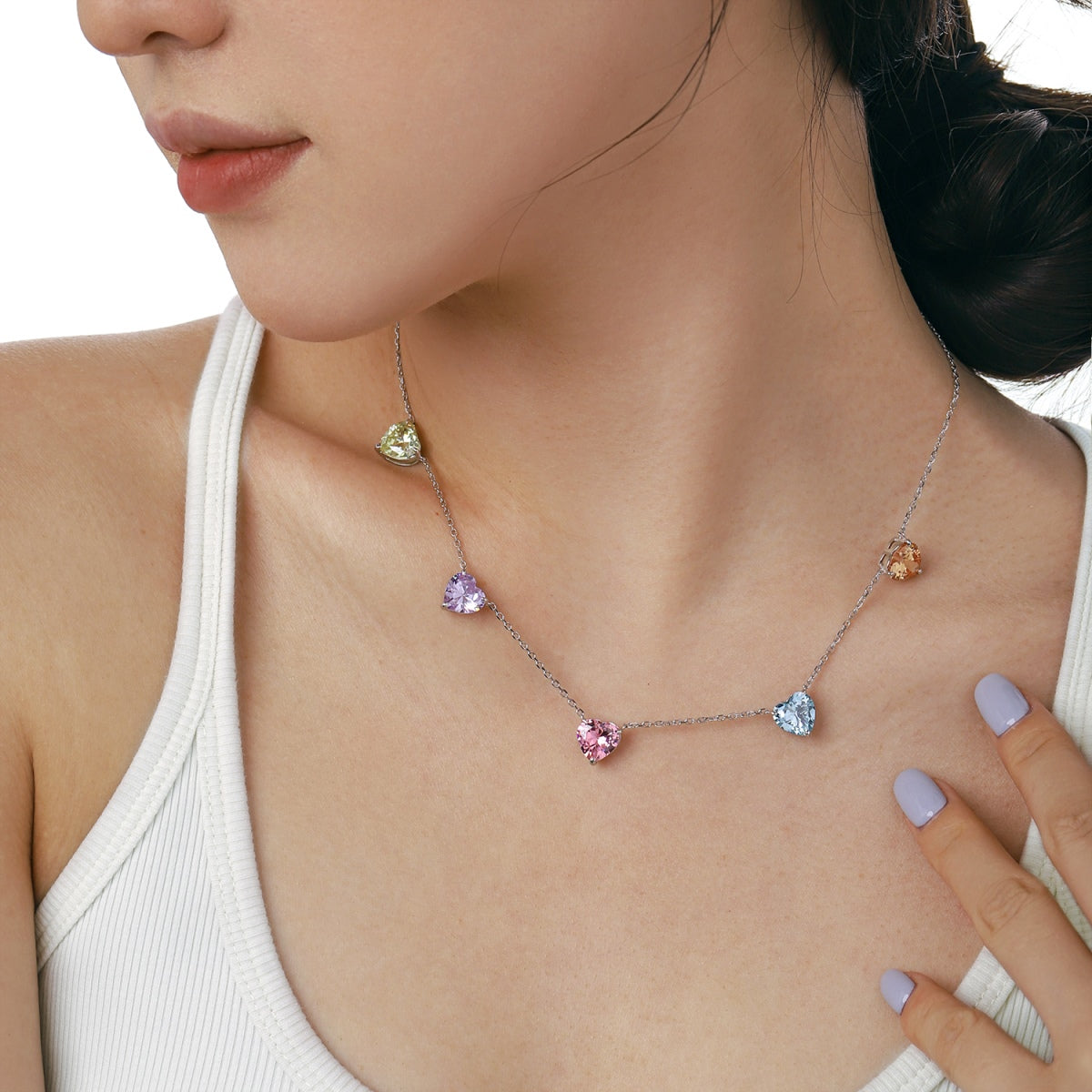 [LuckyStar]Sparkling Colorful Heart Cut Necklace