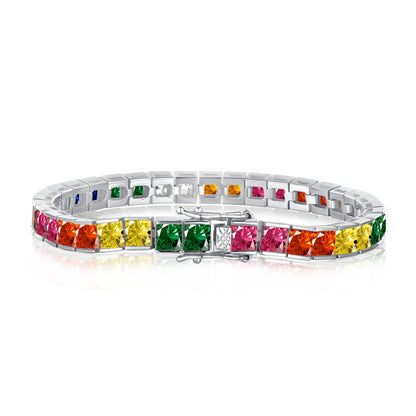 [LuckyStar]Radiant Colorful Princess Cut Tennis Bracelet