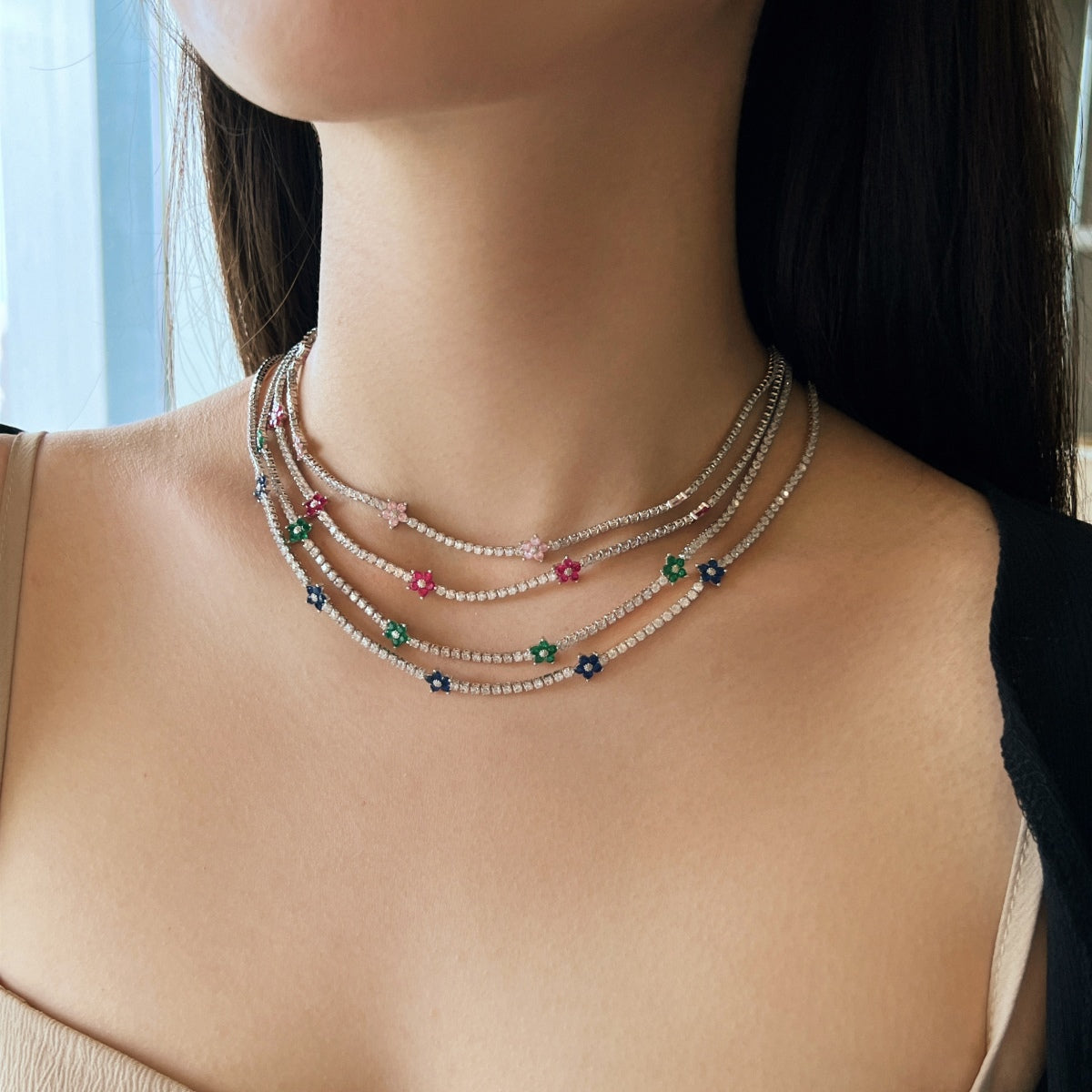 [LuckyStar]Luxurious Colorful Flower Tennis Necklace
