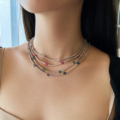 [LuckyStar]Luxurious Colorful Flower Tennis Necklace