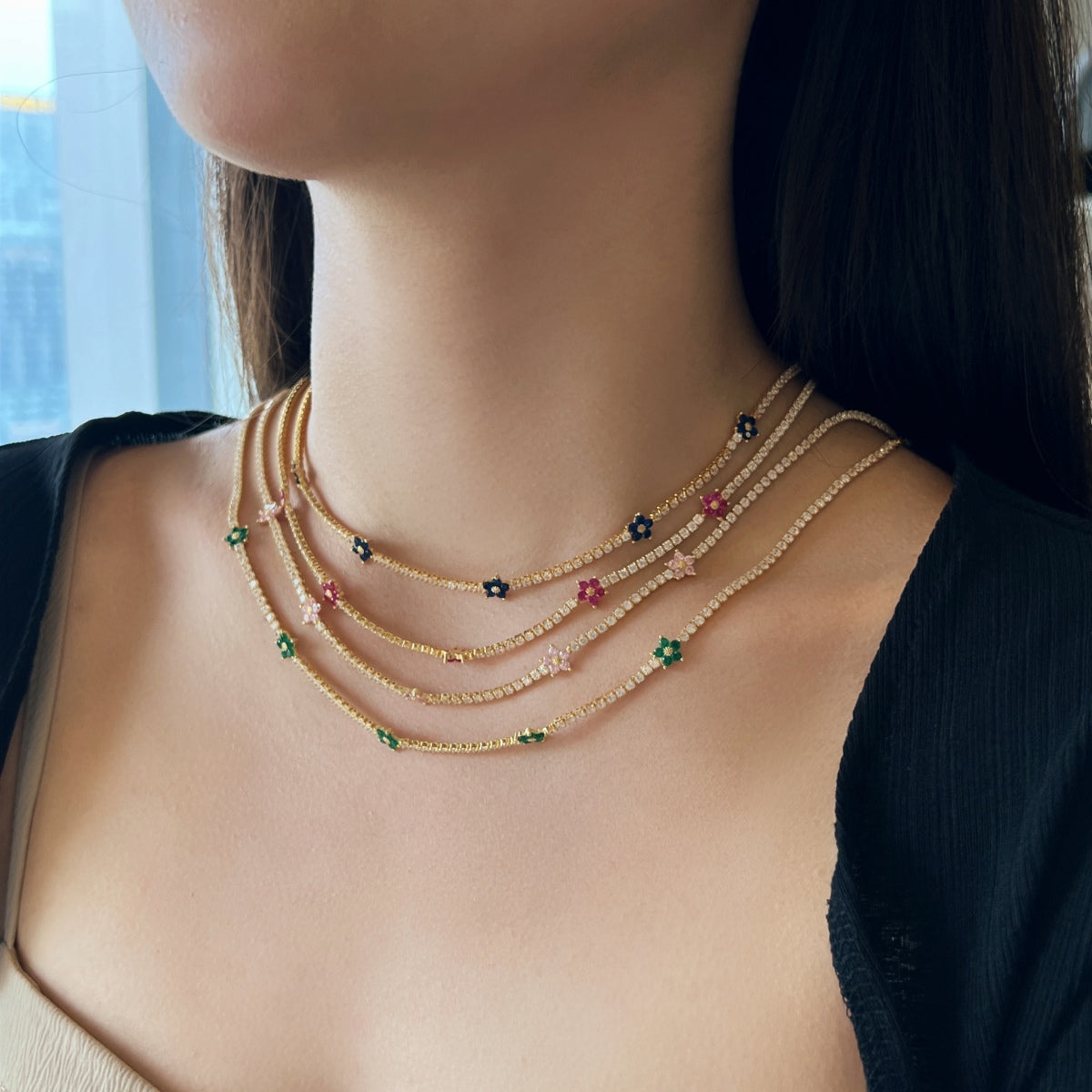 [LuckyStar]Luxurious Colorful Flower Tennis Necklace