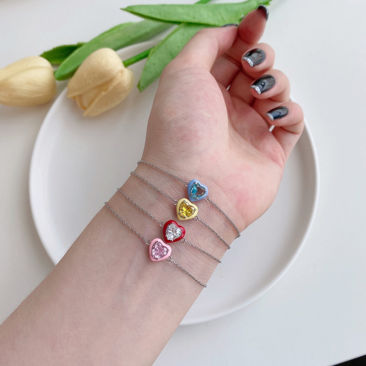 [LuckyStar]Sparkling Romantic Heart Shape Lover Bracelet