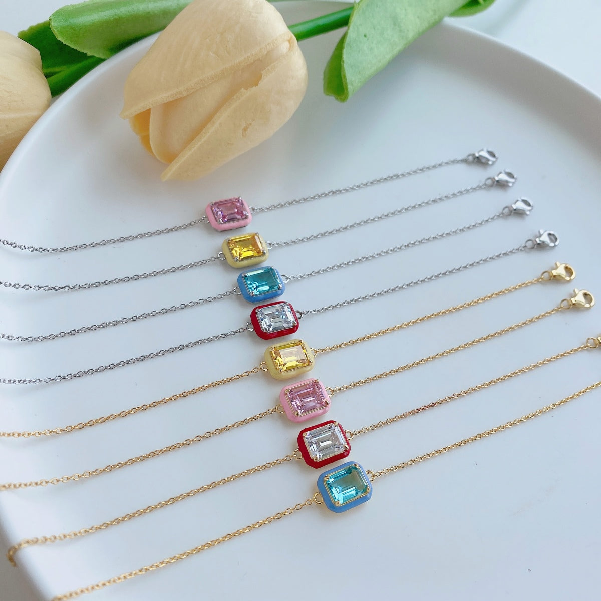[LuckyStar]2.0 Carat Sparkling Colorful Emerald Cut Daily Bracelet