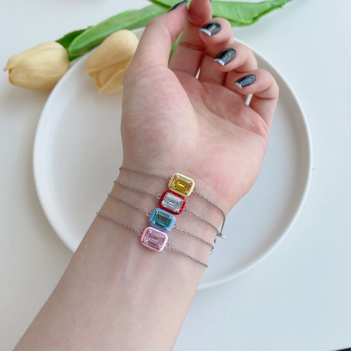 [LuckyStar]2.0 Carat Sparkling Colorful Emerald Cut Daily Bracelet