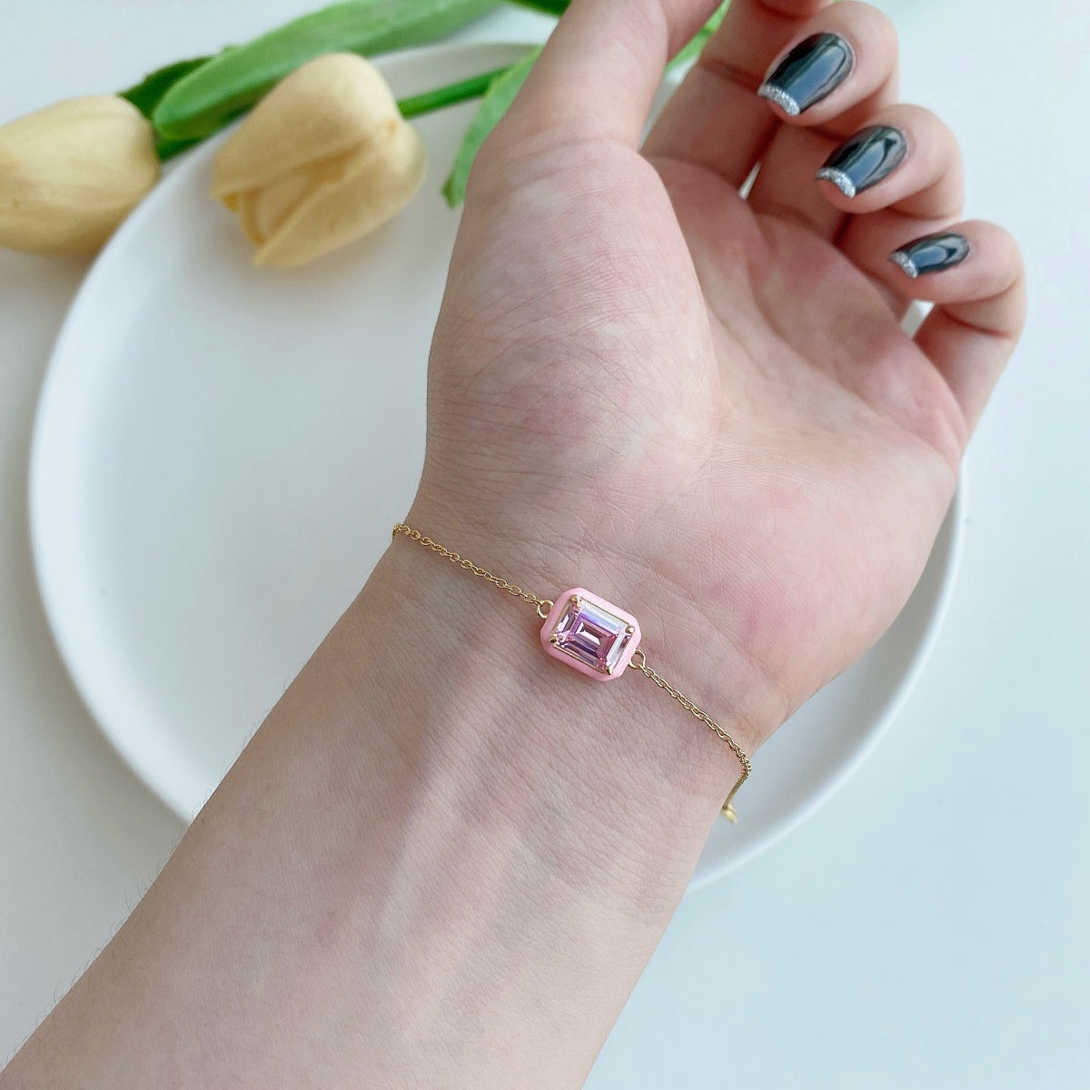 [LuckyStar]2.0 Carat Sparkling Colorful Emerald Cut Daily Bracelet