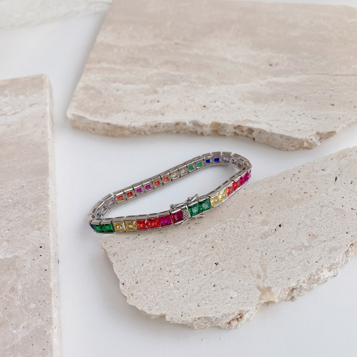 [LuckyStar]Radiant Colorful Princess Cut Tennis Bracelet