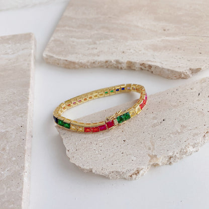 [LuckyStar]Radiant Colorful Princess Cut Tennis Bracelet