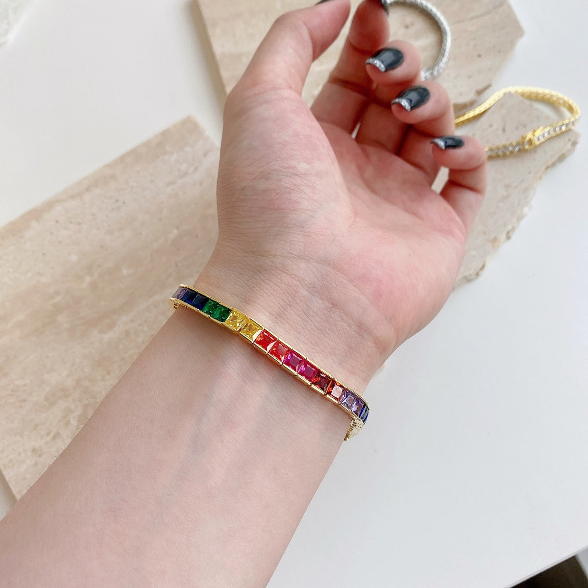 [LuckyStar]Radiant Colorful Princess Cut Tennis Bracelet