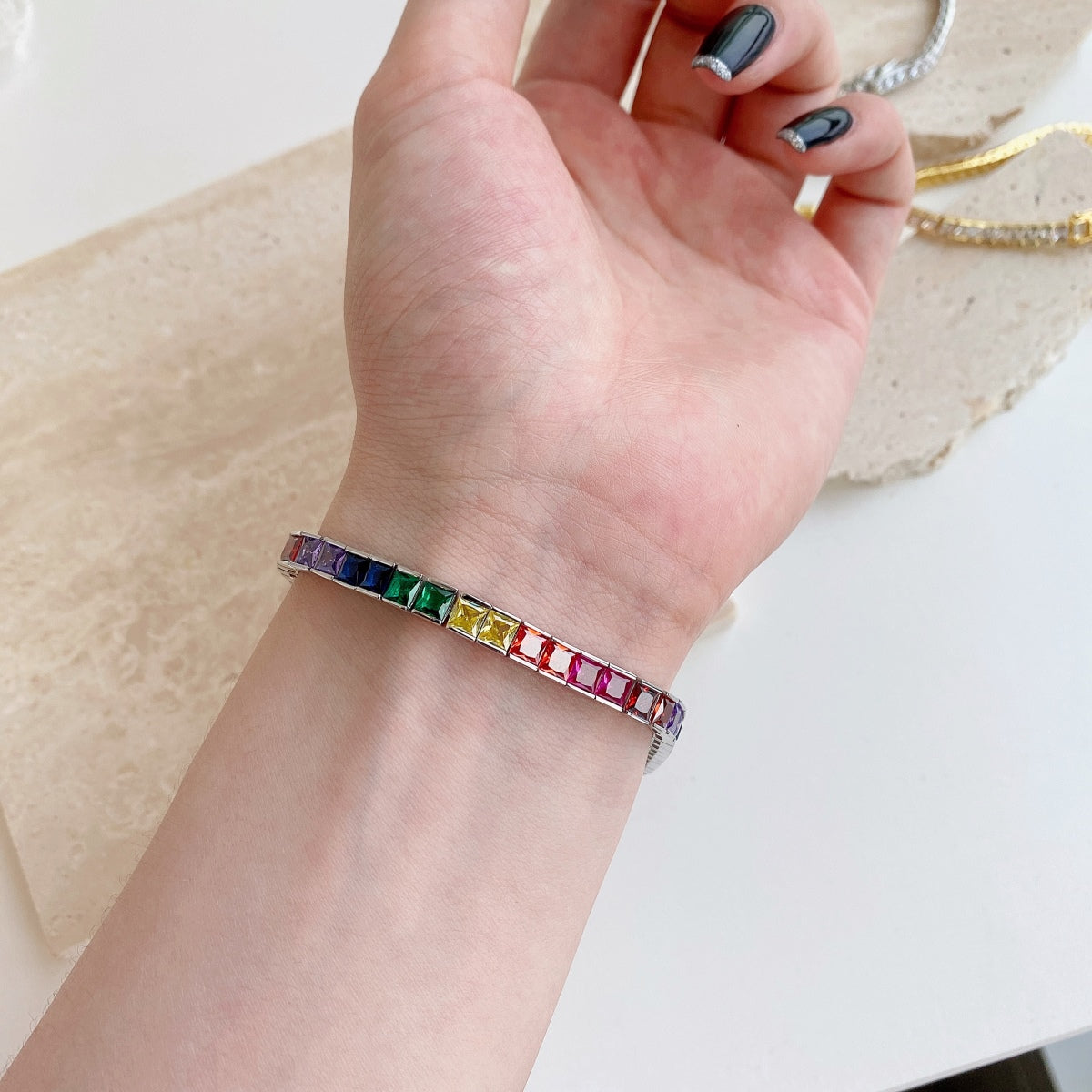 [LuckyStar]Radiant Colorful Princess Cut Tennis Bracelet
