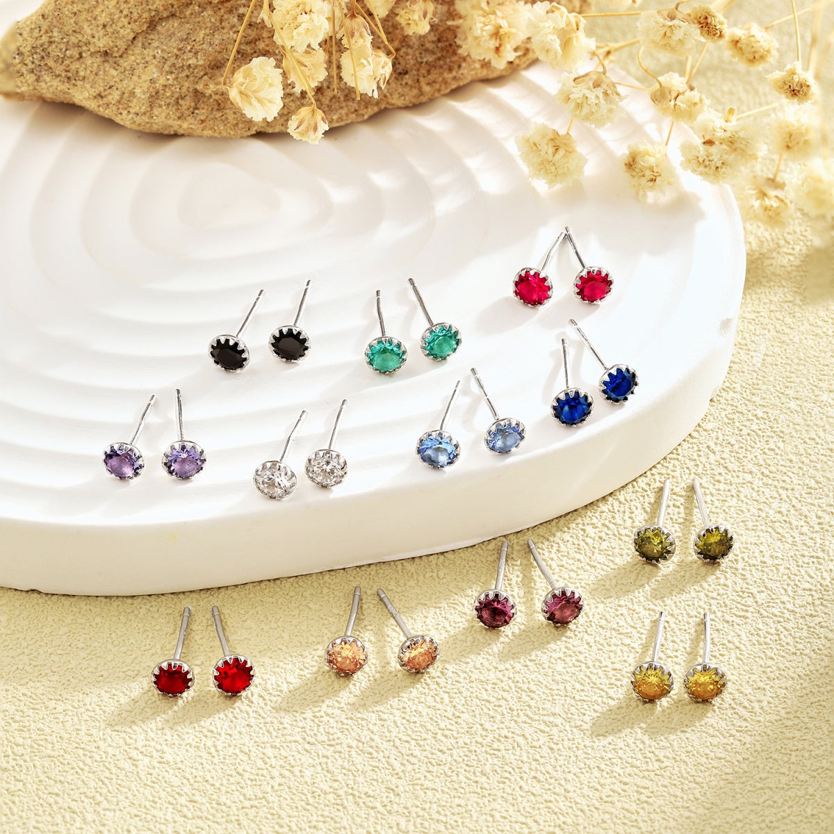 [LuckyStar]Sparkling Colorful Round Shape Earrings