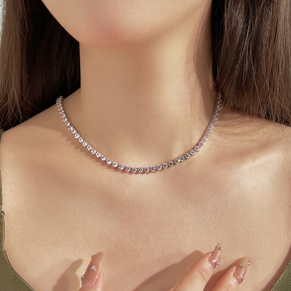 [LuckyStar]Ornate Heart Cut Tennis Necklace