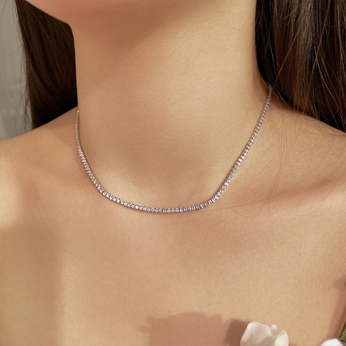 [LuckyStar]Delicate Round Shape Tennis Necklace