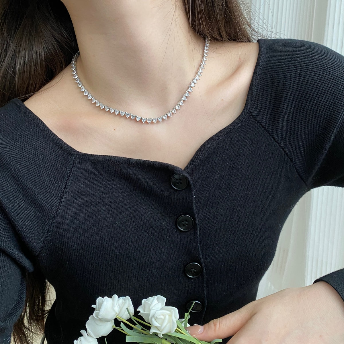 [LuckyStar]Ornate Heart Cut Tennis Necklace