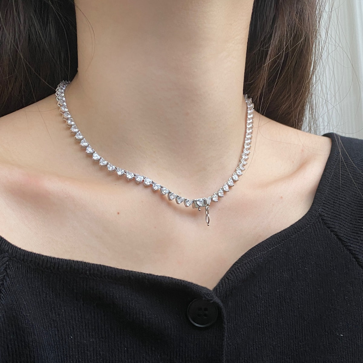 [LuckyStar]Ornate Heart Cut Tennis Necklace