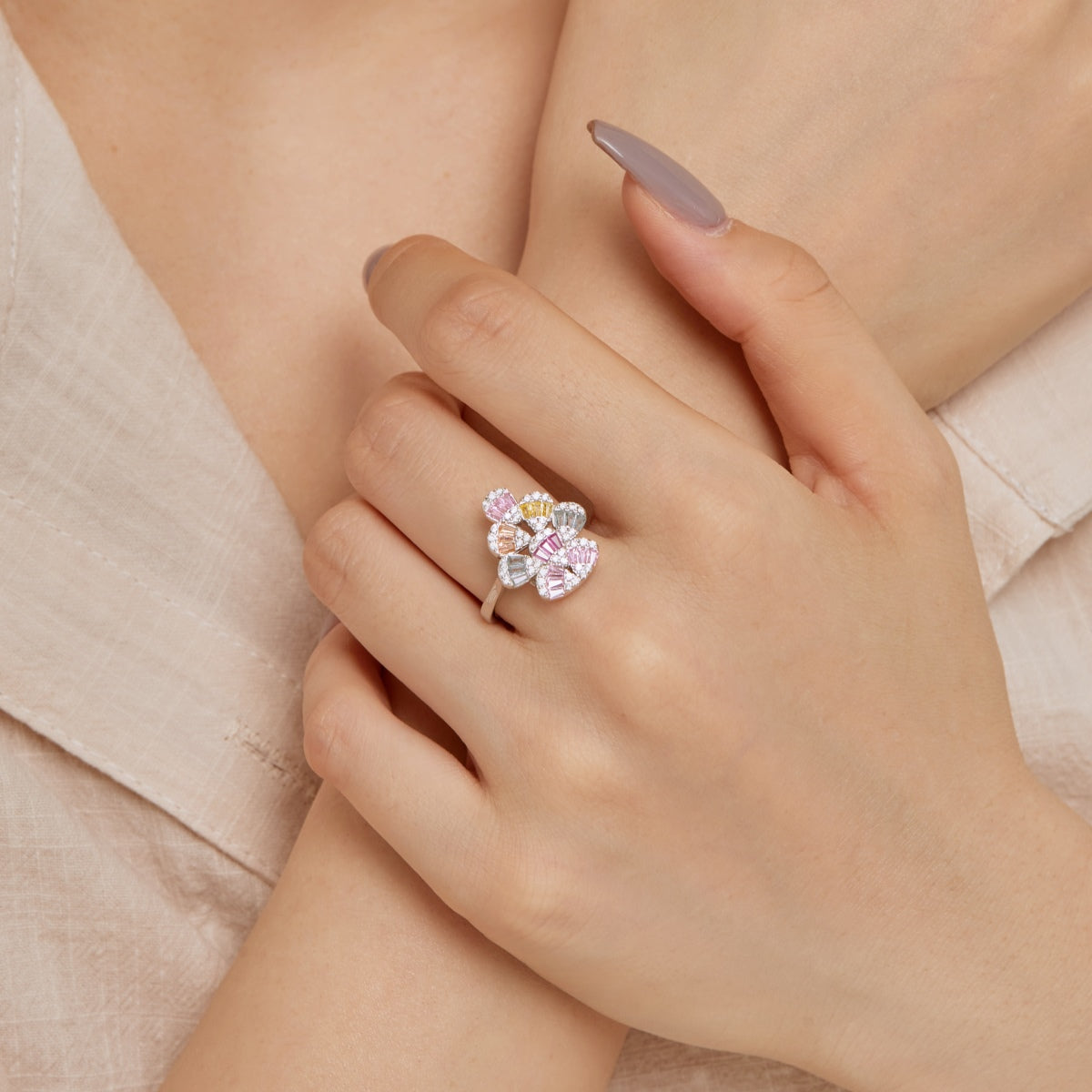 [LuckyStar]Sparkling Colorful Water Drop Shape Daily Ring