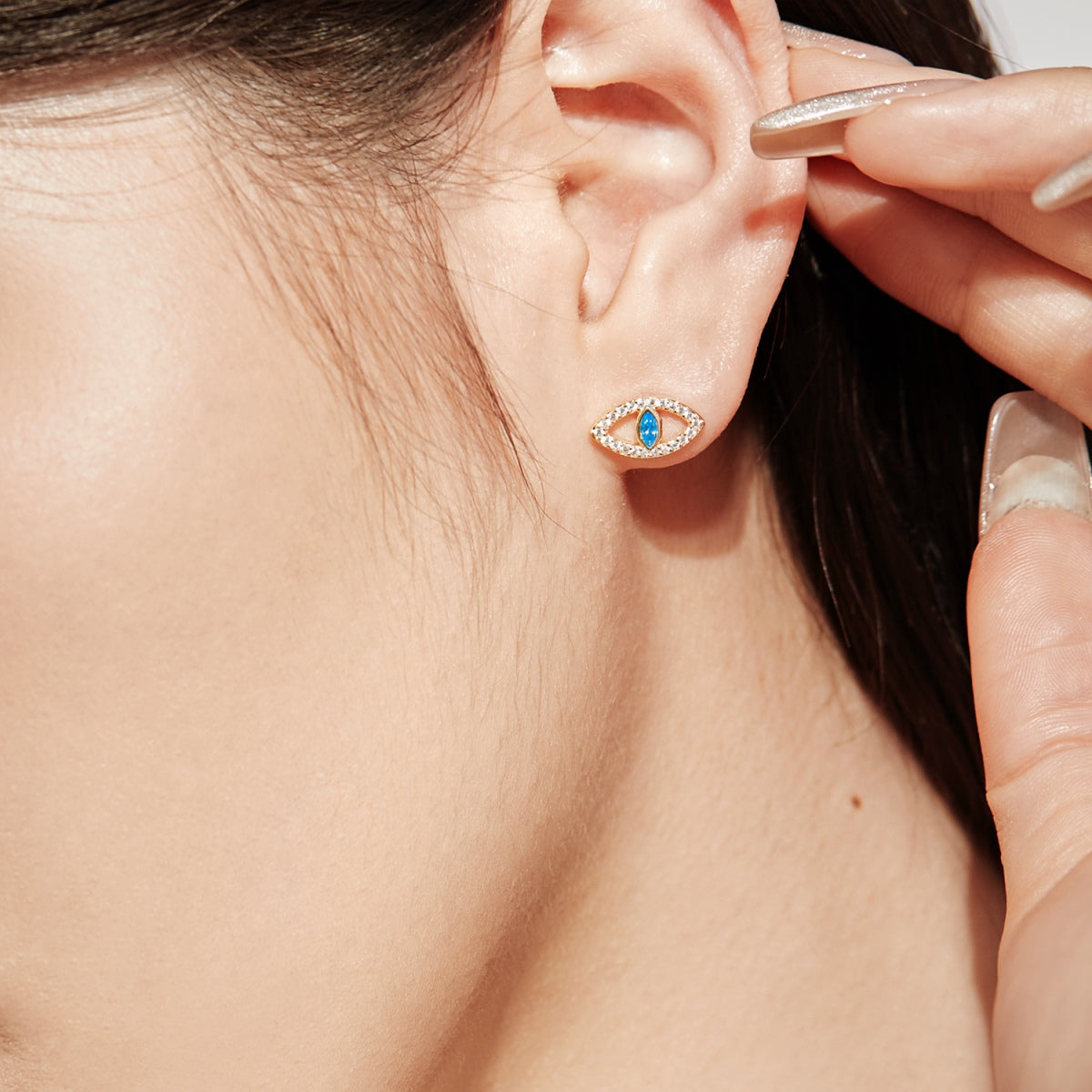 [LuckyStar]Blue Devil Eyes Hollow Stud Earrings