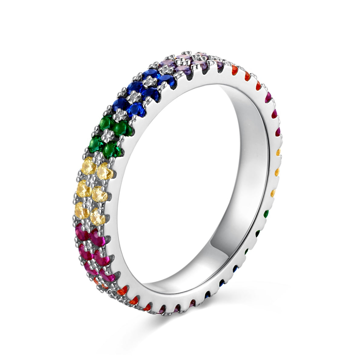 [LuckyStar]Unique Colorful Round Cut Tennis Ring