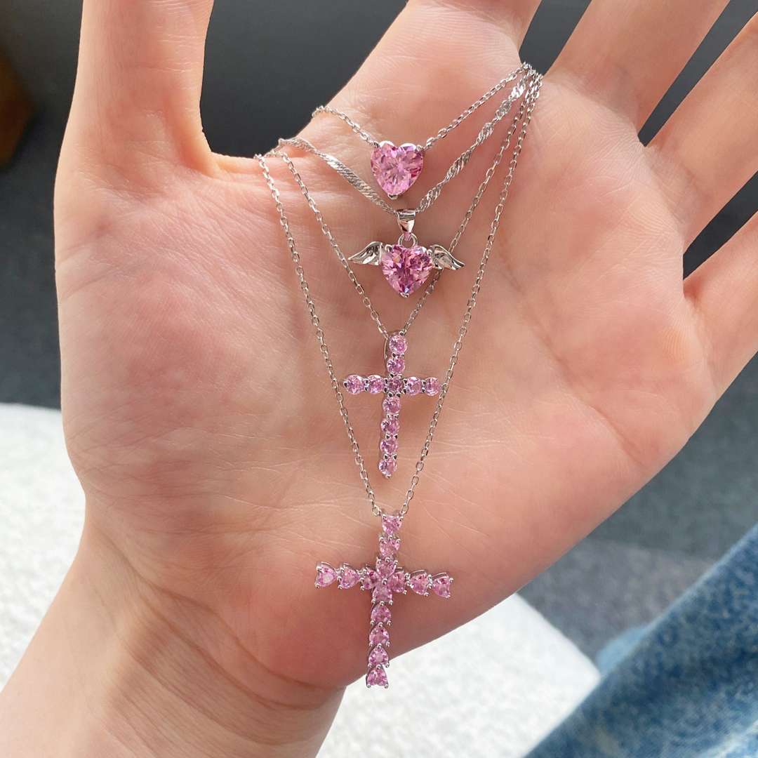 [LuckyStar]Heart Shape Main Stone Pendant Collarbone Necklace