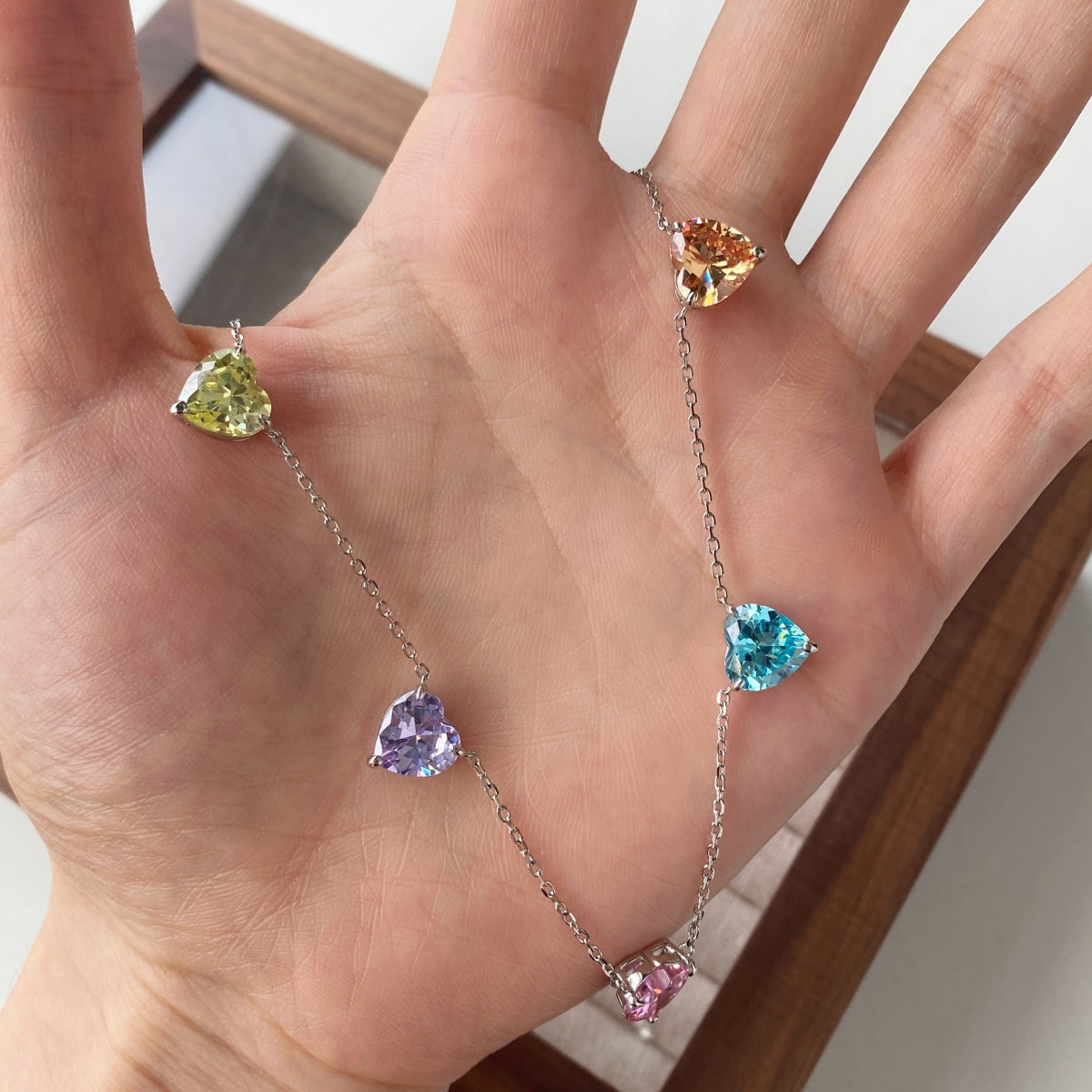 [LuckyStar]Sparkling Colorful Heart Cut Necklace