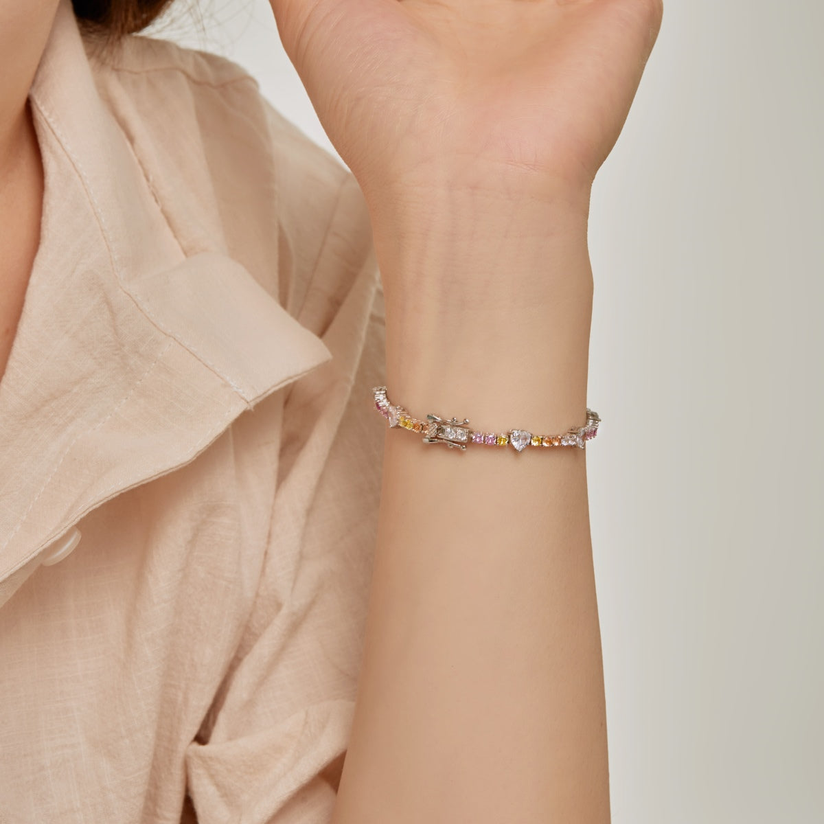 [LuckyStar]Romantic Heart Shape Round Cut Lover Bracelet