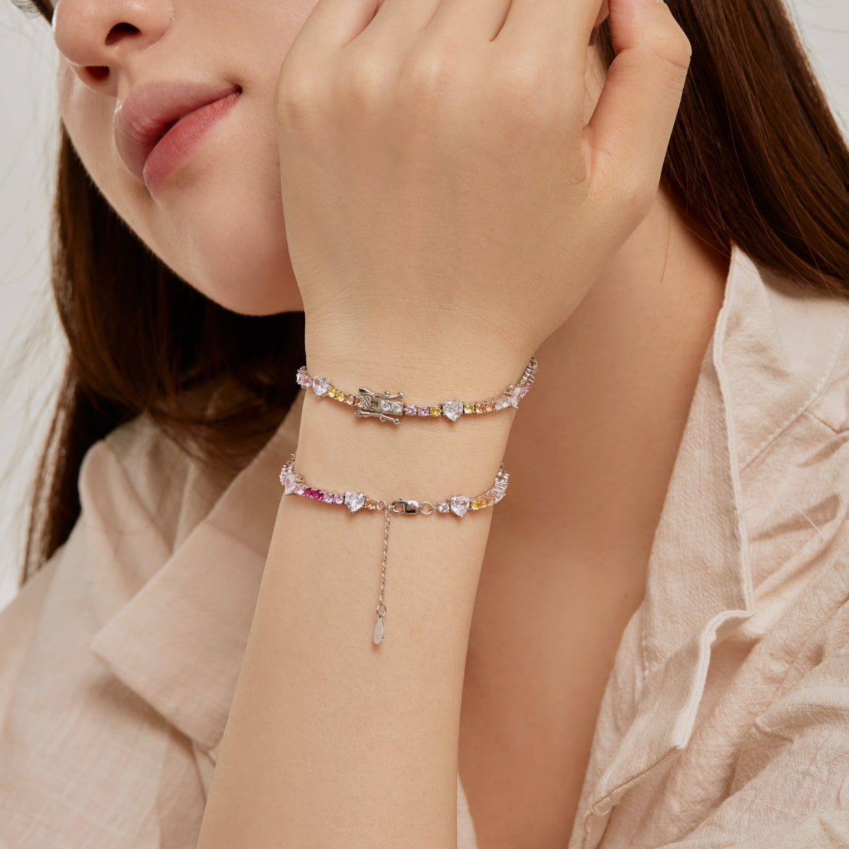 [LuckyStar]Romantic Heart Shape Round Cut Lover Bracelet