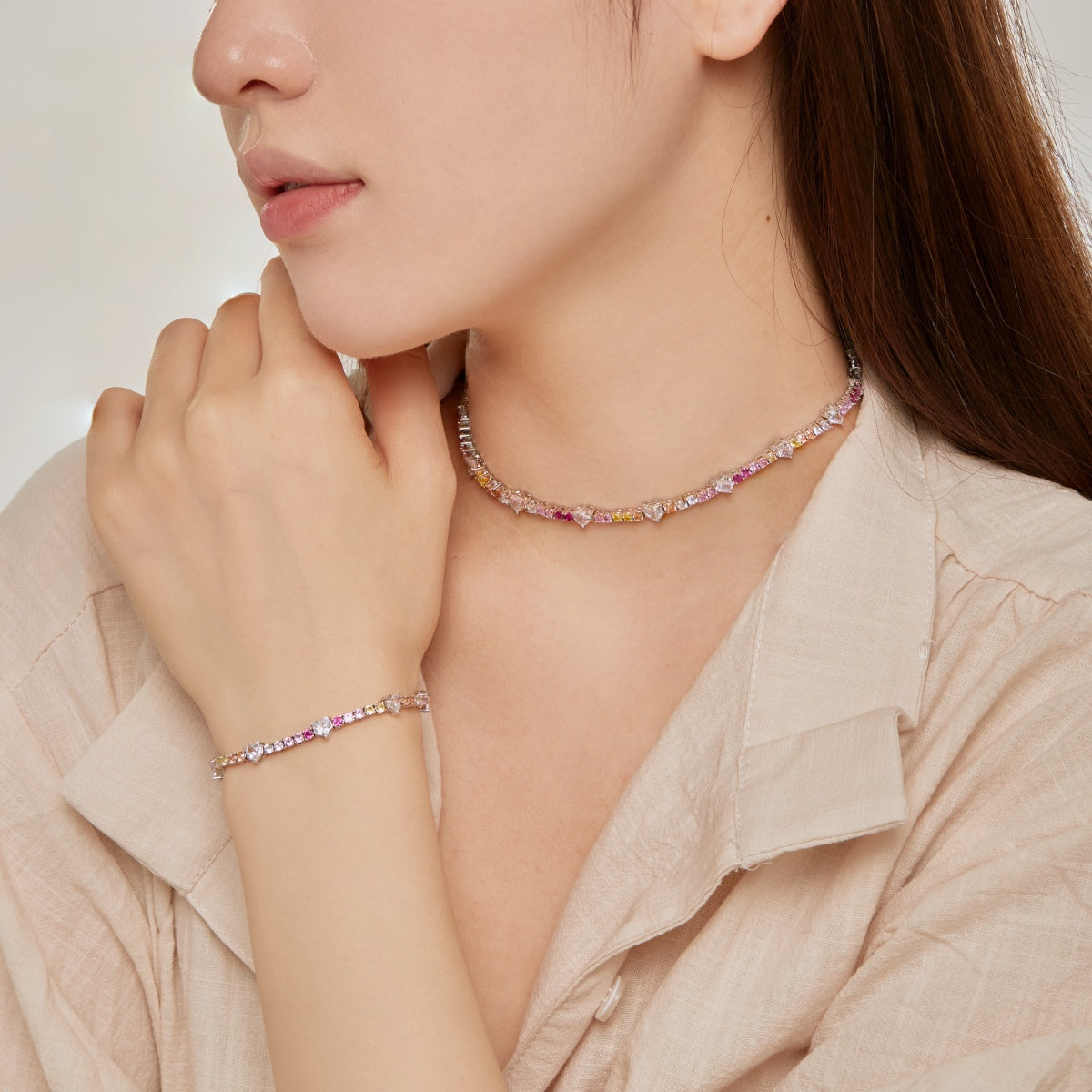 [LuckyStar]Romantic Heart Shape Round Cut Lover Bracelet