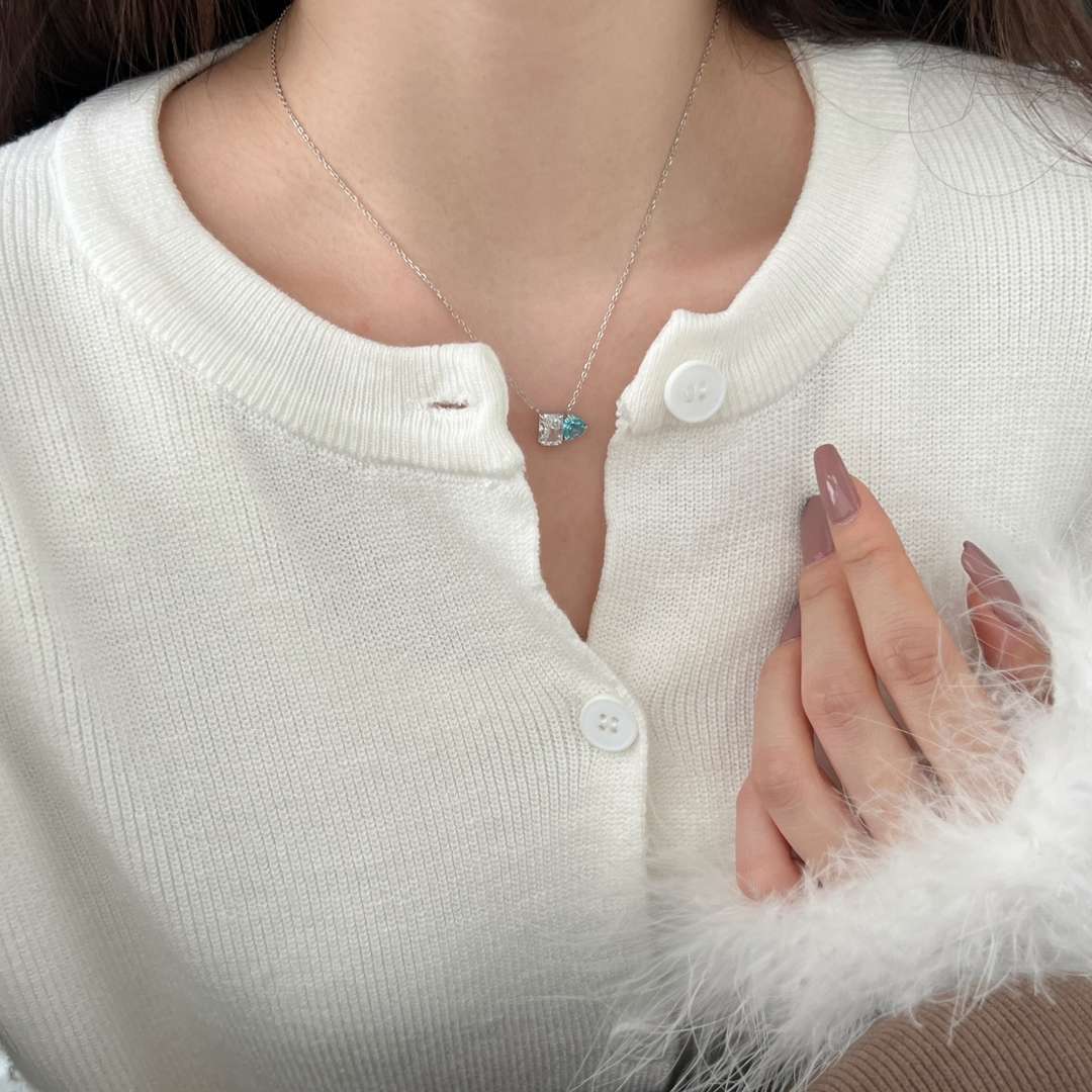 [LuckyStar]Dazzling Square & Heart Shape Necklace