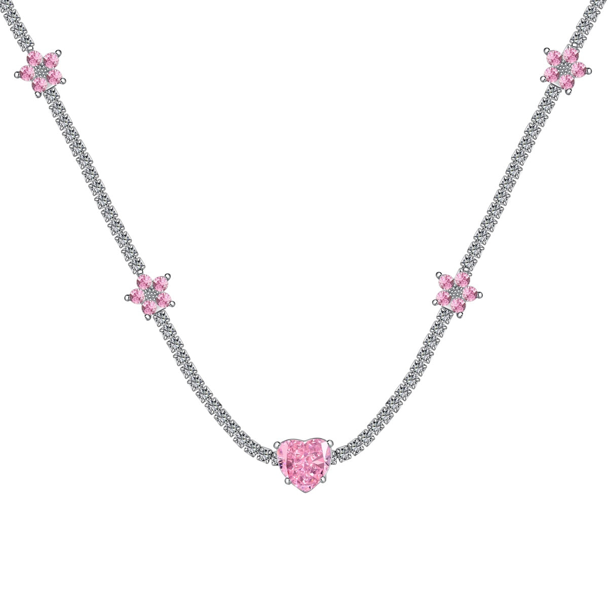 [LuckyStar]Dazzling Pink Heart Flower Necklace