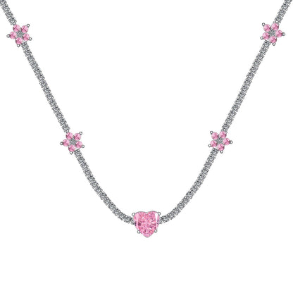 [LuckyStar]Dazzling Pink Heart Flower Necklace
