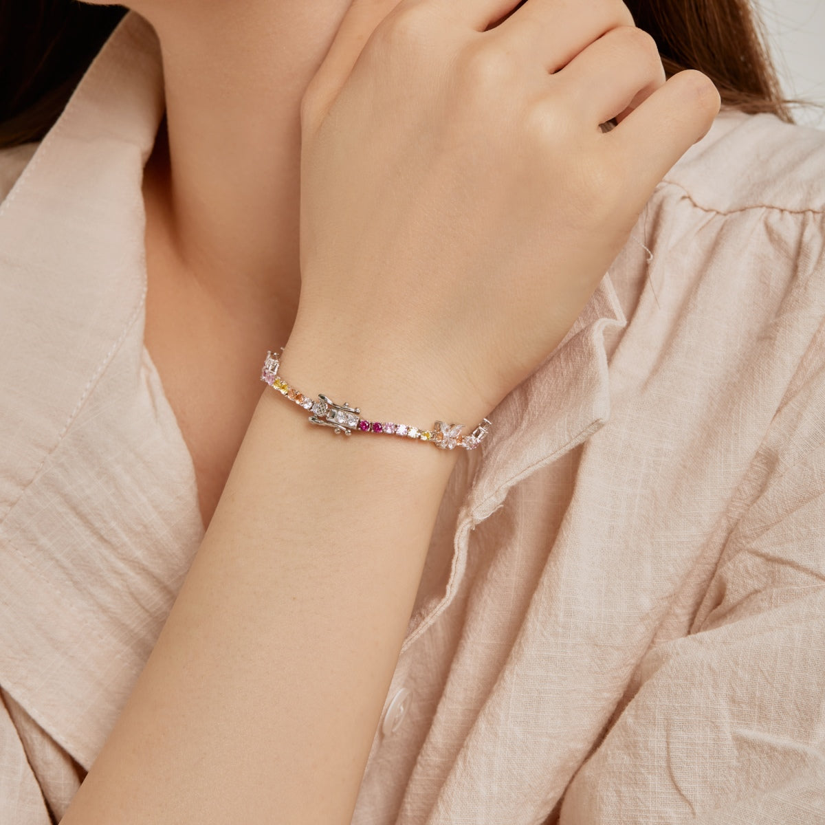 [LuckyStar]Ornate Colorful Butterfly Shape Round Cut Daily Bracelet