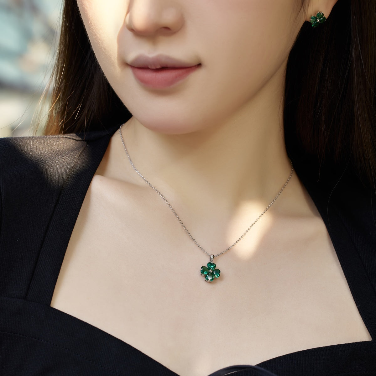 [LuckyStar]Heart-Shaped Four-Leaf Clover Bead Necklace