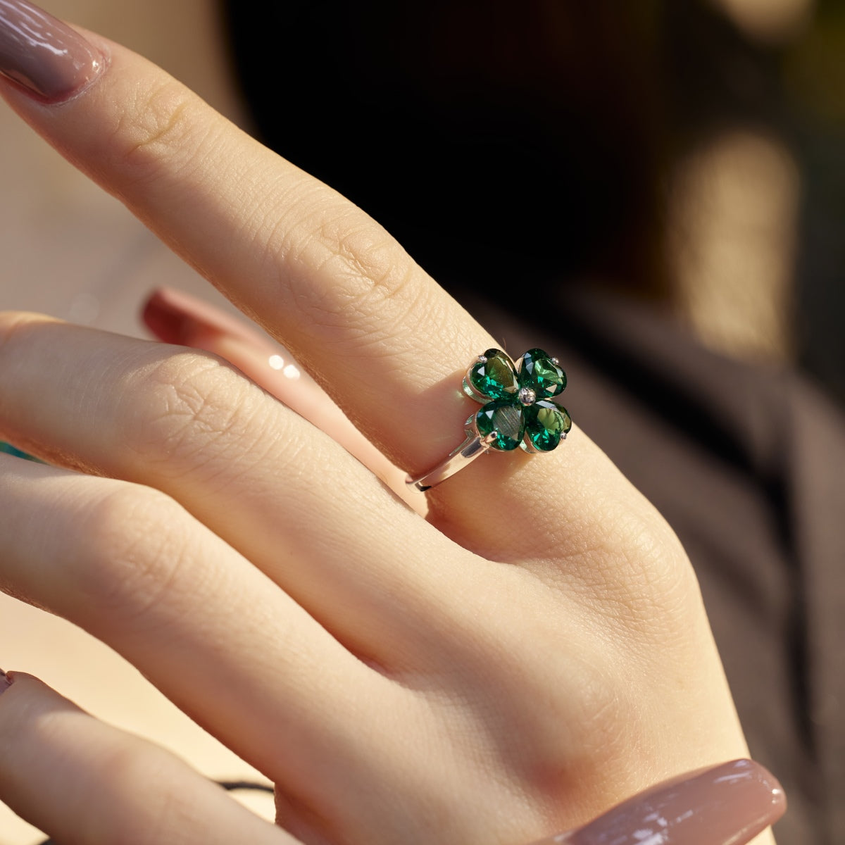 [LuckyStar]Heart-shaped Four-Leaf Clover Ball Ring