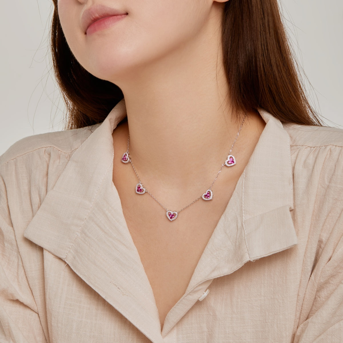 [LuckyStar]Sparkling Five Heart Necklace