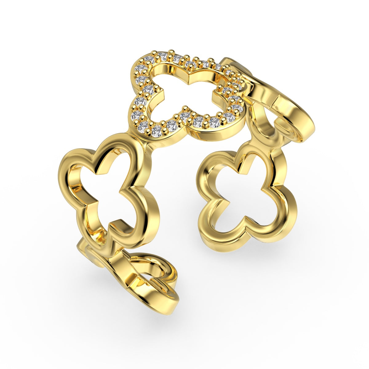 [LuckyStar]Hollow Design Four-Leaf Clover Flower Shape Ring