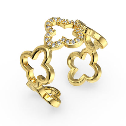 [LuckyStar]Hollow Design Four-Leaf Clover Flower Shape Ring