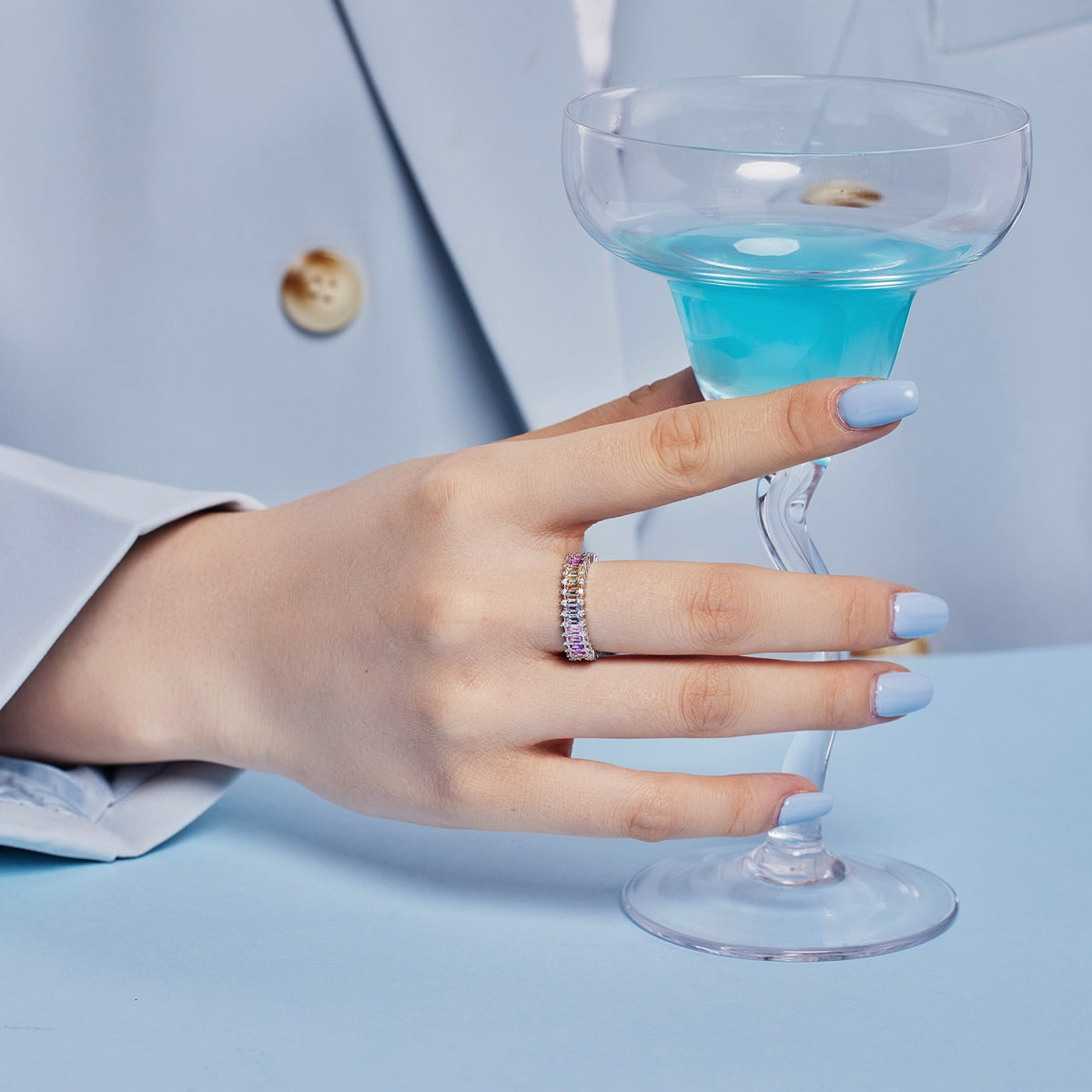 [LuckyStar]Splashy Ornate Emerald Cut Cocktail Ring