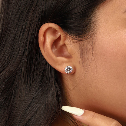 [LuckyStar]Stylish Shiny Round Center Stone Stud Earrings