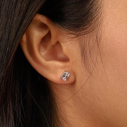 [LuckyStar]Stylish Shiny Rectangular Center Stone Stud Earrings