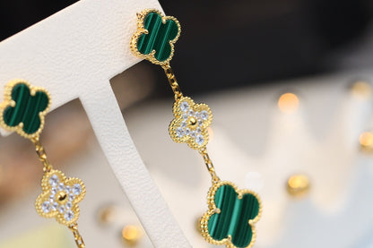 [LuckyStar]CLOVER OHRRINGE GOLD MALACHIT DIAMANT 3 MOTIV