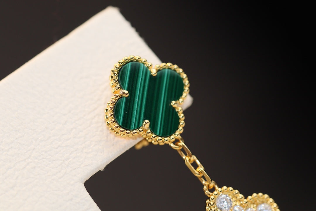 [LuckyStar]CLOVER OHRRINGE GOLD MALACHIT DIAMANT 3 MOTIV