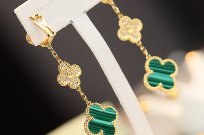 [LuckyStar]CLOVER OHRRINGE GOLD MALACHIT DIAMANT 3 MOTIV