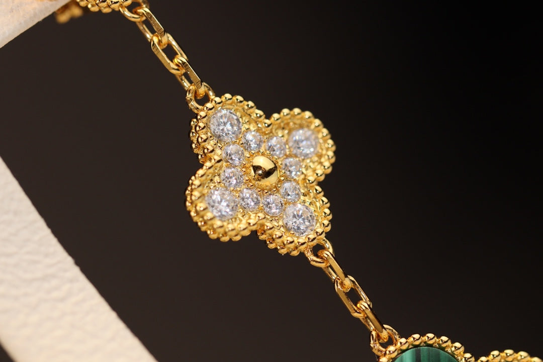 [LuckyStar]CLOVER OHRRINGE GOLD MALACHIT DIAMANT 3 MOTIV