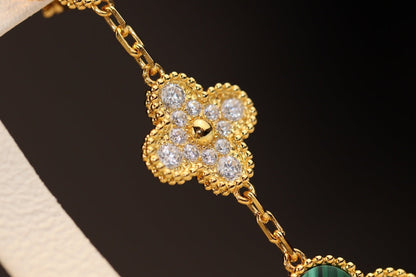[LuckyStar]CLOVER OHRRINGE GOLD MALACHIT DIAMANT 3 MOTIV