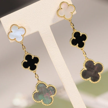 [LuckyStar]CLOVER OHRRINGE GOLD ONYX MOP 3 MOTIV 