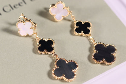 [LuckyStar]CLOVER OHRRINGE GOLD ONYX MOP 3 MOTIV 
