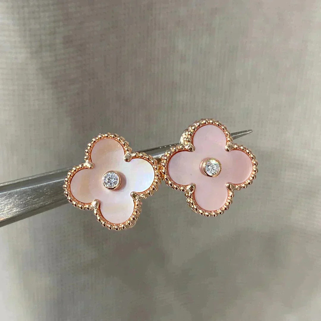 [LuckyStar]CLOVER MEDIUM 1 MOTIFS PINK MOP DIAMOND OHRRINGE