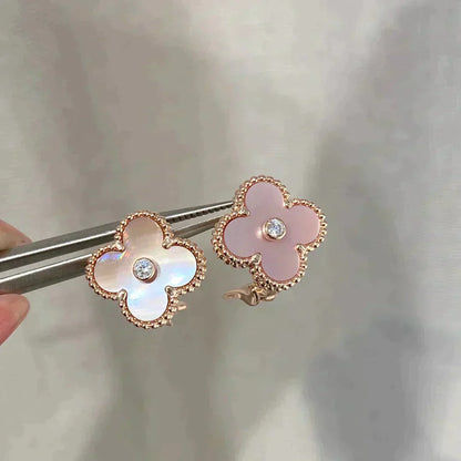 [LuckyStar]CLOVER MEDIUM 1 MOTIFS PINK MOP DIAMOND OHRRINGE