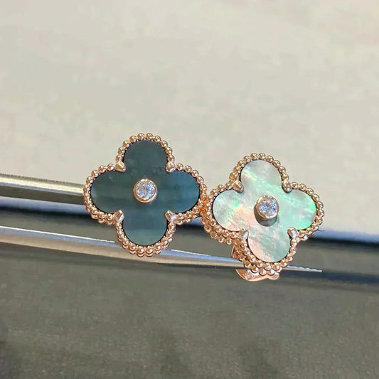 [LuckyStar]CLOVER MEDIUM 1 MOTIFS GRAU MOP DIAMANT OHRRINGE