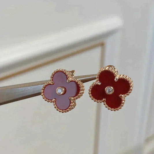 [LuckyStar]CLOVER MEDIUM 1 MOTIFS CARNELIAN DIAMOND Ohrringe
