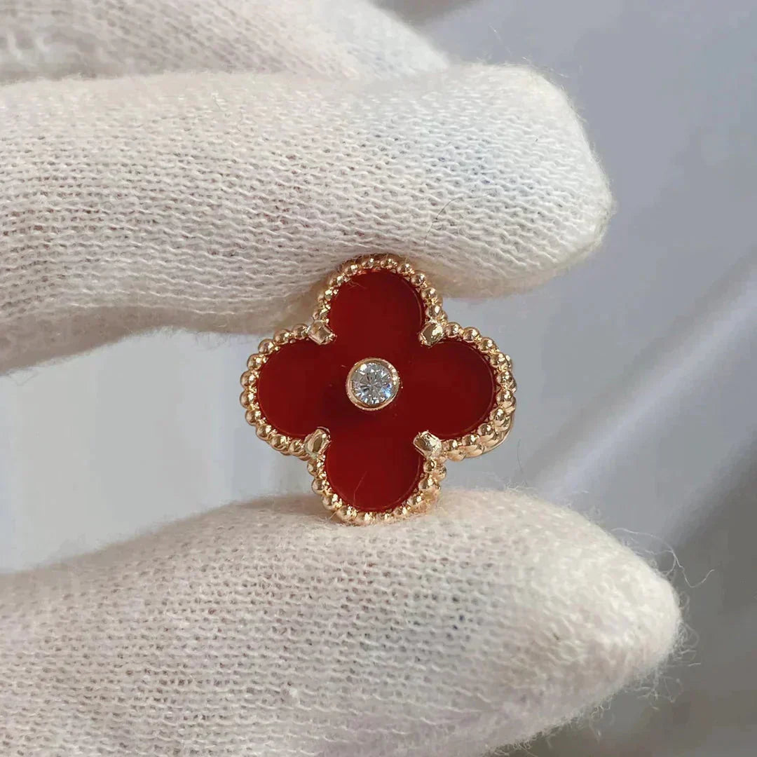 [LuckyStar]CLOVER MEDIUM 1 MOTIFS CARNELIAN DIAMOND Ohrringe